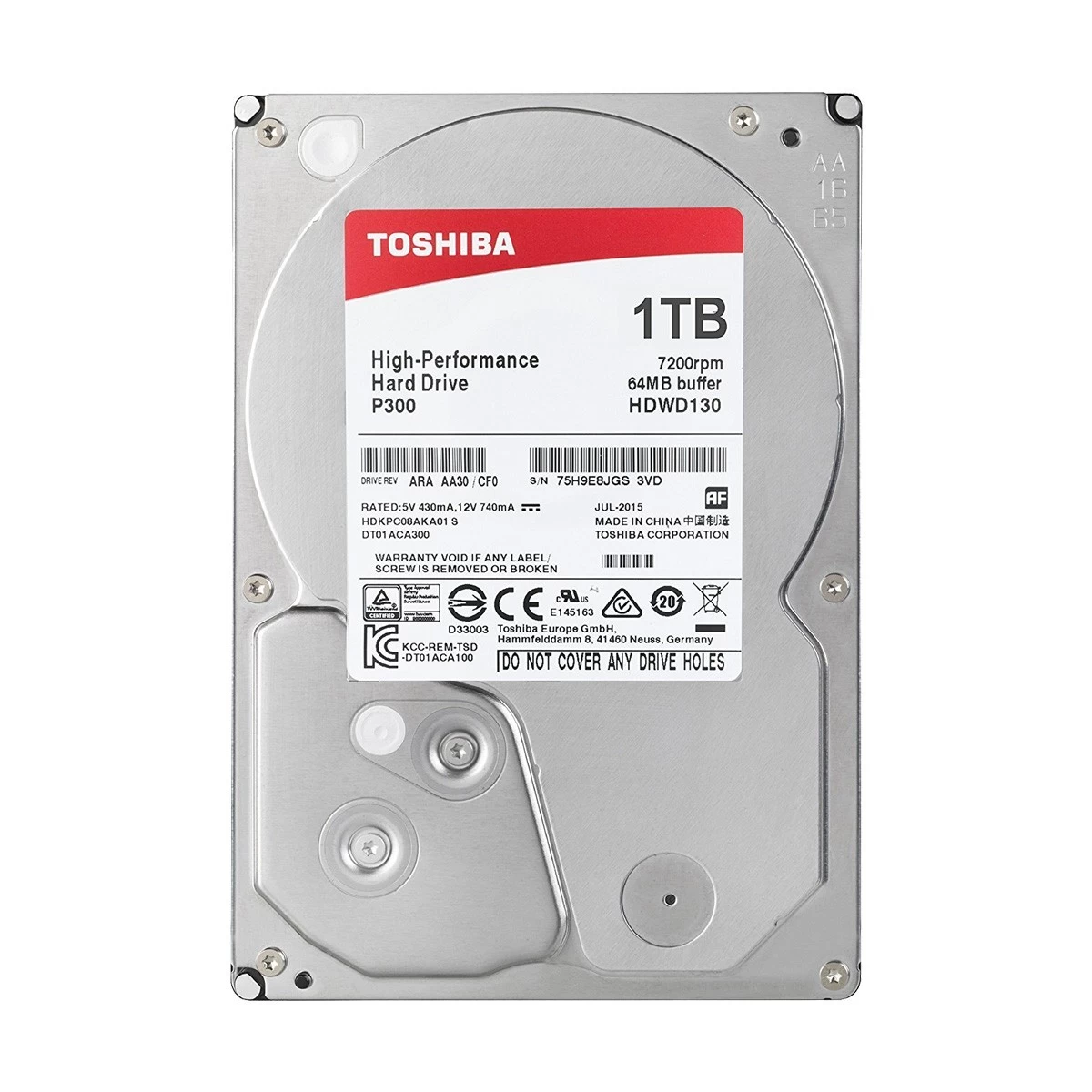 Toshiba P300 1TB Desktop PC Internal Hard Drive – 7200RPM SATA 6Gb/s