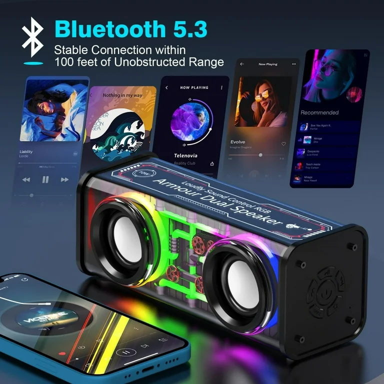 V8 Armour Dual Bluetooth Speaker Mecha Musical Box RGB